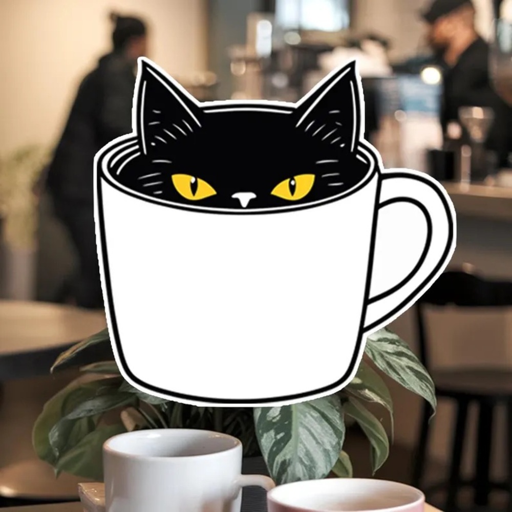 Black Cat Mug Waterproof Vinyl Sticker 6x6cm